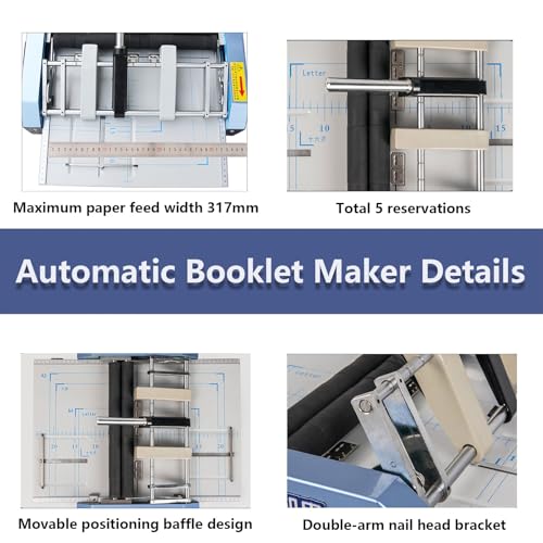 Kindevieft Paper Folding Machine Electric Booklet Stapler A3 Binding Machine 70W Automatic Paper Folder Creasing Machine 5-Position Thread Type Letter Folder Machine for Home School Office