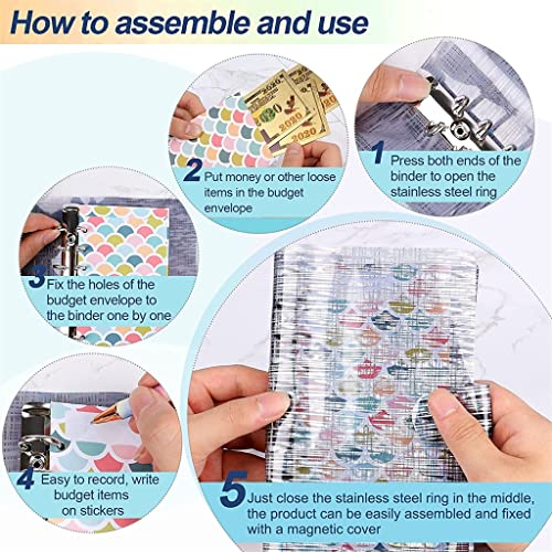 QERTYHKK 34 Pcs Budget Binder Cash Envelope Planner System, with Money Envelopes,Expense Sheets, PVC Storage Bags, Labels, Ruler