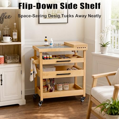 GDLF Solid Beech Wood Art Cart, Artist Taboret with Tempered Glass Palette