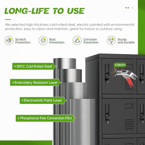 Pataku Lockers for Employees, Black Lockers with Lockable Doors, Sports Locker with 9 Doors, Metal Locker for Office, Storage Locker Cabinet for Bedroom, Gym, School, Home