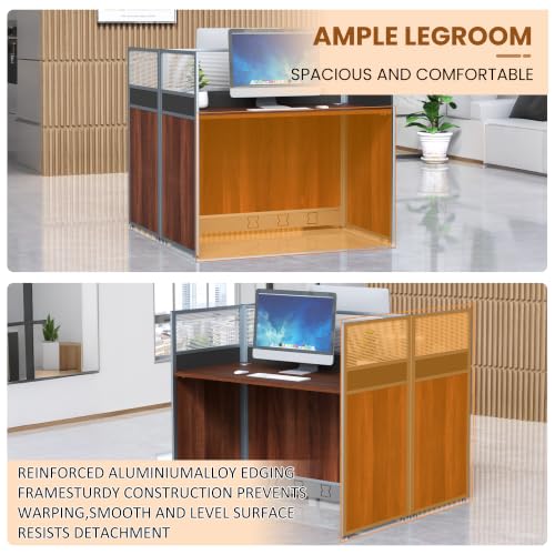 CUFEFi 2-Person Office Cubicle Desk,Office Cubicle Workstation with Privacy Panels & Cable Management,Collaborative Staff Desk with Mute Dividers,Durable Computer Table for Home, Office (Walnut Gray)