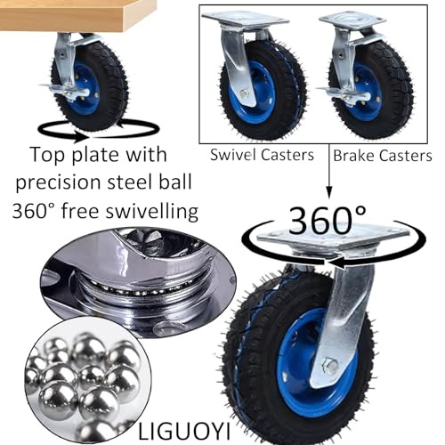 Mavvilo Set of 2 Heavy Duty Pneumatic Swivel Caster Wheels with Brake 6"/8"/10" Shock Absorbing Casters for Hand Truck Tool Cart and Garden Carts,10In-Fixed