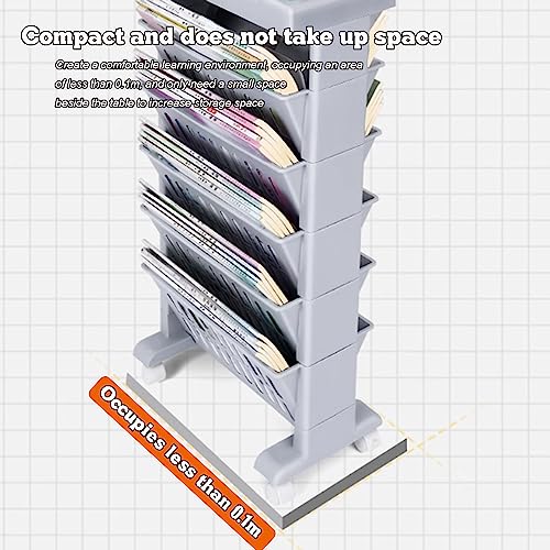 book cartMovable Bookshelf Cart, Desk Organizers and Accessories, Office Supplies Desktop Organizer with Wheels, 5-Tier Rolling Utility Cart Multifunctional Storage Trolley for Office Living