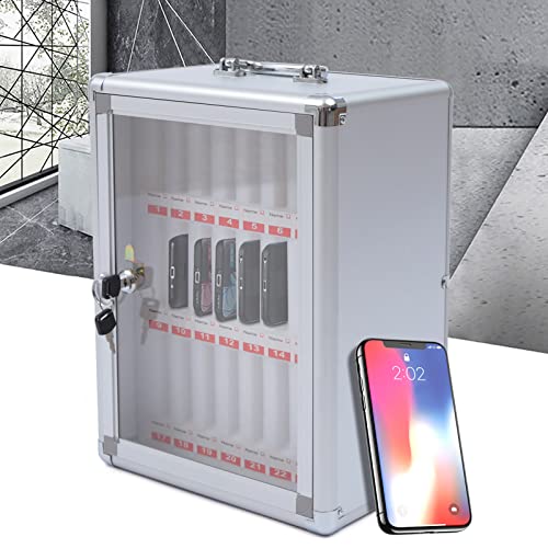 Aluminum Alloy Pocket Chart Cell Phones Storage Cabinet for Cell Phones, Mobile Phone Safe Storage Gadget for Classroom Home Table Office, Wall-Mounted with a Locked, Can be Carried by Hand (24 Slots)