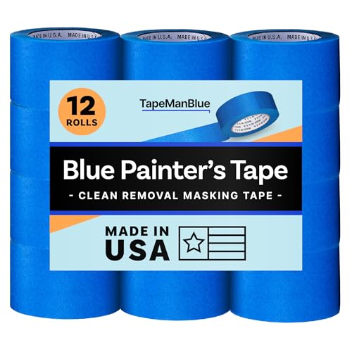 Blue Painters Tape 4 inch x 60 Yards - Case of 12 Rolls, Made in America, Clean Removal, UV-Resistant Blue Painters Masking Tape in Bulk (4" x 180')