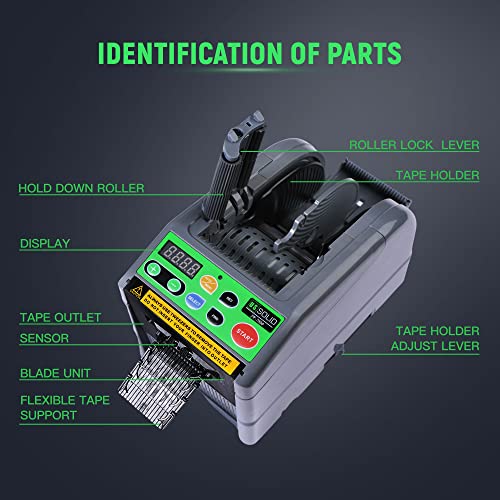 U.S. Solid Automatic Tape Dispenser, Electric Ribbon Cutting Machine JF-7000, Tape Width 6-60mm Length 5-999mm, Adhesive Tape Cutter Upgraded Silicone Feed Wheel