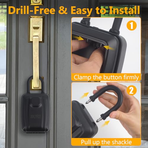 XALYRIX Key Lock Box for Outside With Removable Shackle, Waterproof Cover