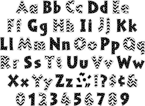 Barker Creek 4" Letter Pop-Outs 2-Pack, Black Chevron & Dots, Jazz Up Your Bulletin Boards with These Colorful Letters, 510 Upper and Lowercase Letters, Numbers & Punctuation Marks, 4" (3643)