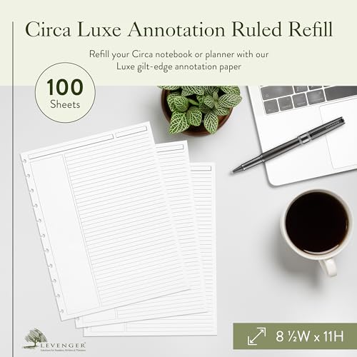 Levenger Circa Luxe Annotation Ruled Discbound Paper Refill, Gilded Edge Disc Notebook and Planner Inserts, 100 sheets, Gold, Letter