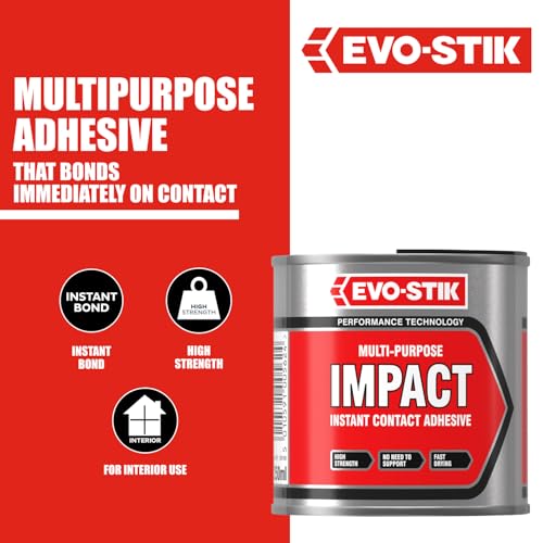 EVO-STIK Impact Adhesive, Multipurpose, High-Strength Adhesive, Bonds Instantly on Contact, Fast Drying, 250ml Tin