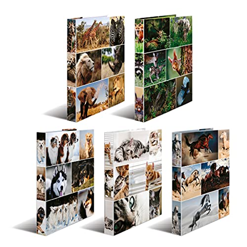 HERMA Ring Binder Animals, Assorted, A4, 35 mm Spine, Slim 2-Ring Binder Made of Cardboard, Pack of 10