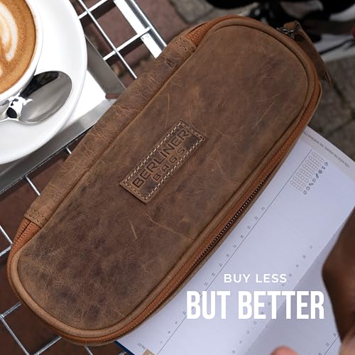 BERLINER BAGS Full Grain Leather Pencil Case, Vintage Pen Pouch, Brown