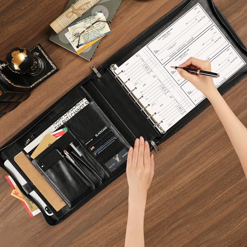 DUKE&COW Personalized 7 Ring Check Binder - Genuine Leather Business Checkbook Binder & Portfolio for Letter Size, 600 Checks Capacity, Oil Black