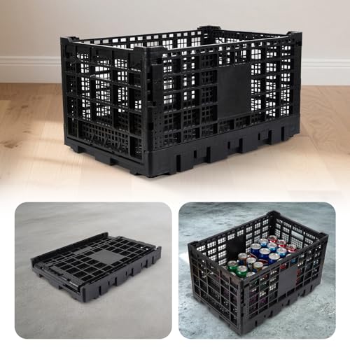 Jojoka 52L Heavy-Duty Collapsible Stackable Plastic Storage Crate - Black