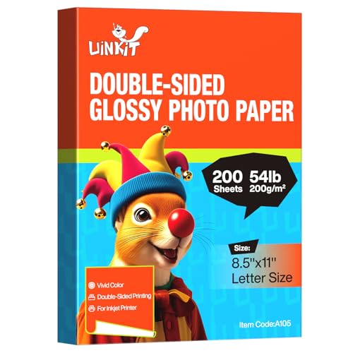 Uinkit Double-Sided Glossy Inkjet Photo Paper 8.5x11, 200 Sheets, 200gsm
