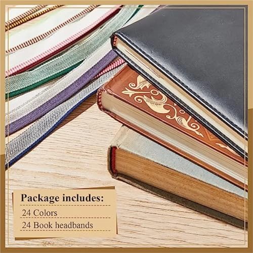 Superhao Book Headband 24Pcs Book Binding Headbands Cotton End Band Materials Kit for Beginners