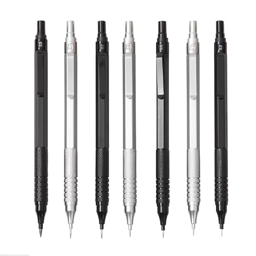 YMGSCC Mechanical Pencil Set with Refills Black Silver 0.3,.5,.7,.9mm Art Drawing Sketch 2B Pencils Student(D,0.5mm)