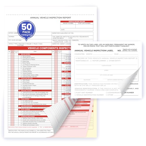 Annual Vehicle Inspection Forms and White Labels, 50 Sets, 3-Part NCR Kit