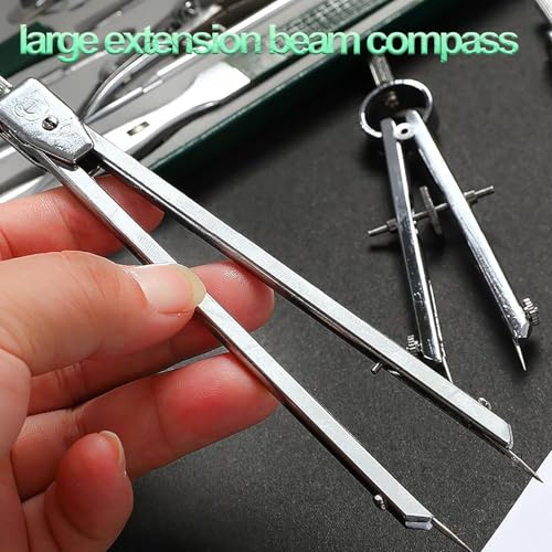fnotlfue 23 Pcs Geometry Kit, Professional Drawing and Drafting Tools with Large Extension Beam, Compass Set for Engineering, Architecture, Students, Designers, Sailors