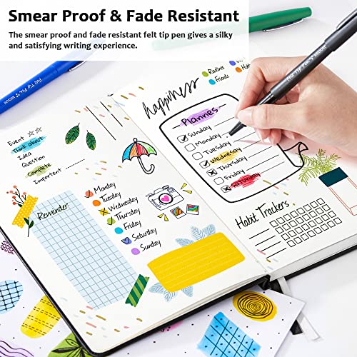 Lelix 60 Colors Felt Tip Pens, Medium Point Felt Pens, Assorted Colors Markers Pens For Journaling, Writing, Note Taking, Planner Coloring, Perfect as Art Office and School Supplies