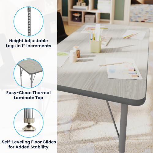 Flash Furniture 48" x 24" Adjustable Activity Table, Light Gray, Short Legs