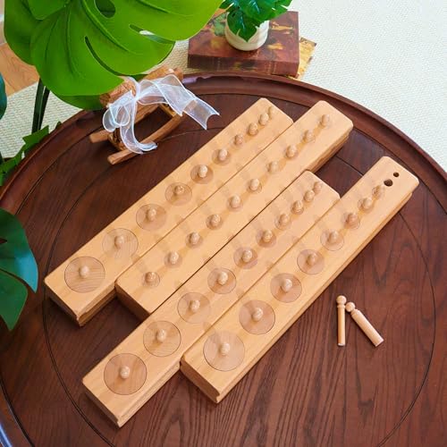 Montessori Sensorial Cylinder Blocks Beechwood 18.9" 12.5lbs- Premium Solid Beechwood Educational Materials, Visual Discrimination Toys, Preschool Learning Supplies for Fine Motor Skills Development