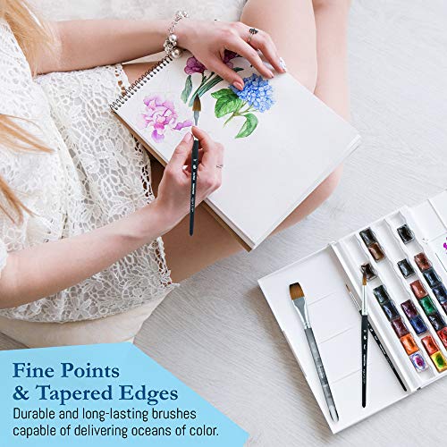 Princeton Artist Brush Co Aqua Elite 4850 Series - 4pc Watercolor Brush Set - Synthetic Watercolor Brushes Professional Kolinsky Sable Brushes - 1/2” Oval Wash, 3/4" Wash, Round 3 & Round 10