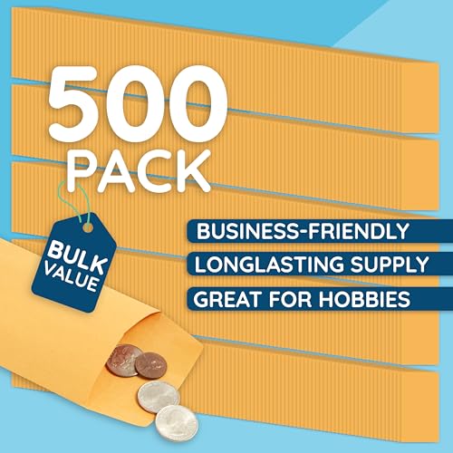 Blue Summit Supplies 500#7 Kraft Coin Envelopes, Gummed, 3.5" x 6.5"