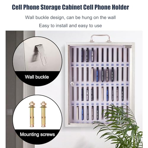 Doorhighpeak Cell Phone Cabinet Mobile Phone Management Storage Box, Stainless Steel Pocket Chart Storage Locker Box w/Portable Handle, Mobile Phone Holder Organizer, for Office School Classroom
