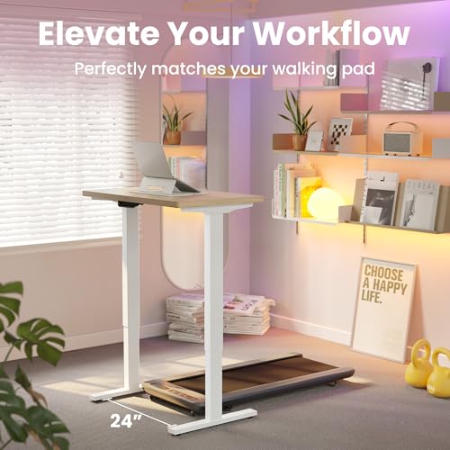 HUANUO 32x19 Inch Small Electric Standing Desk, Adjustable, Light Walnut