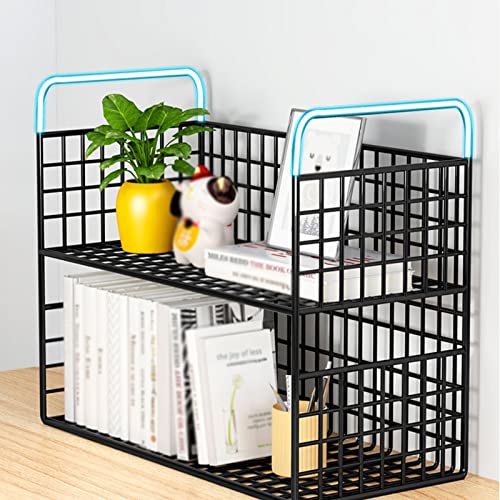Bookcase Desktop Organizers Metal Mesh Design Desktop Small Bookshelf for Office Desk Display Shelf Desktop Corner Organizer and Storage for Dorm, Home Decor, Makeup Shelf, Gold Modern(Small)