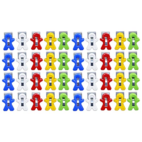 The Pencil Grip Magnet Man Magnetic Clip Bucket, Assorted Colors, 40 Pieces