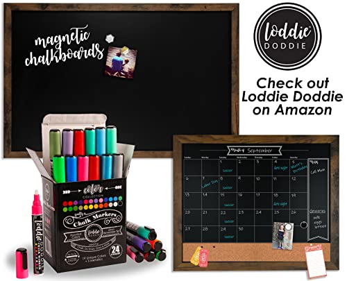 Loddie Doddie Framed Chalkboard Calendar, Menu Board for Kitchen, 24" x 18"