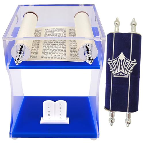 Zion Judaica Acrylic Torah Bimah Display Stand with Mini Sefer Torah Scroll