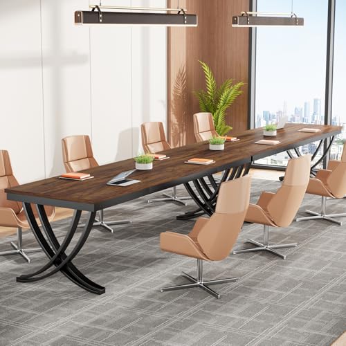 Tribesigns 6.5FT Conference Table for 6-8 People, 78 inch Long Rectangular Seminar Table with Strong Metal Frame, Business Boardroom Desk for Office Meeting Conference Room (1PC, Brown)