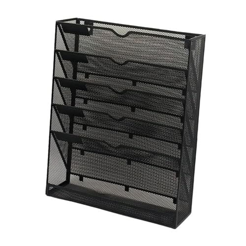 LOUYENOUS 5 Pocket Wall File Holder Mesh Hanging File Organizer Sturdy Space Saving Easily Installation Wall Mount Paper Folder Stand