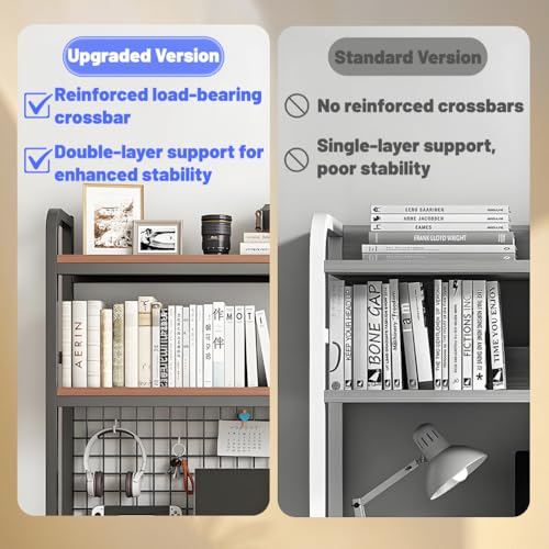 Desktop Bookshelf for Computer Desk, 1~2-Tier Multipurpose Wood Hutch Bookcase Organizer, Countertop Storage Hutch with Grid Panel, Desk Shelves for Office Home Dorm,Black 1tier 21in