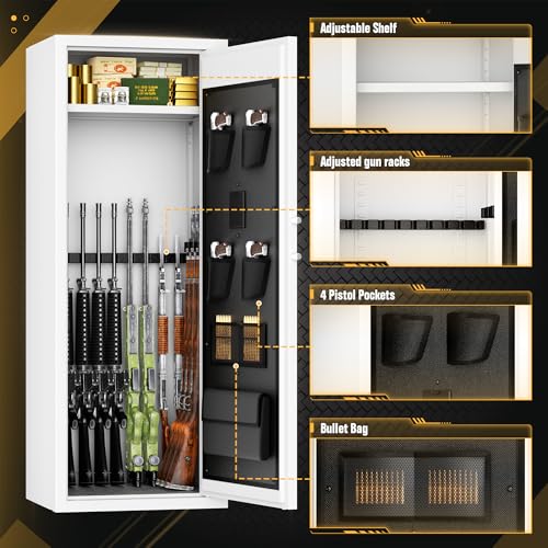 Bonusall 12-15 White Gun Safe for Rifles,Fireproof Gun Safe for Rifles and Pistols,Rifle Safes for Home with Digital Keypad,Adjustable Shelves & Handgun Pockets-White