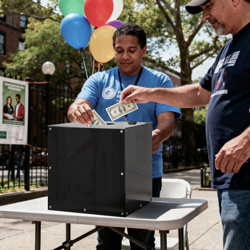 QIPRAONO Large Acrylic Raffle Ticket Box with Slot, Lockable Versatile Suggestion/Donation/Offering Collection Boxes with Stand for Drawings, Voting, Ballots, Charity, Feedback, Event, Black