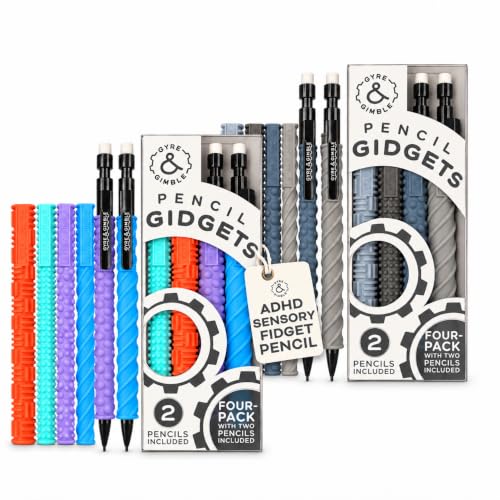 Textured Silicone Pencil Sleeves for Kids & Adults, for Quiet & Calm Fidgeting, Fits Mechanical Pencils - Tropical + Rainstorm 2-Pack