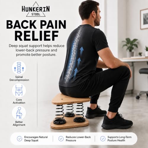 Hunkerin Stool Squat Training & Mobility Device for Posture Core Strength Back Pain Relief & Flexibility | Ergonomic Deep Squat Stool (Chair) for Athletes or Office | Compact & Portable | Natural