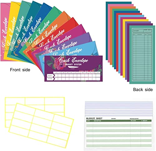 QERTYHKK Cash Envelopes Budget System Tear & Waterproof with Colorful Envelopes12 Expense Tracking Sheets for Money Saving