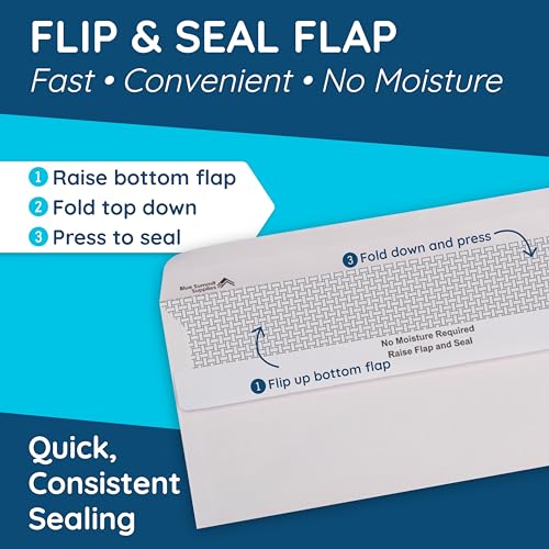 Blue Summit Supplies 500#10 Left Window Security Envelopes, Flip & Seal