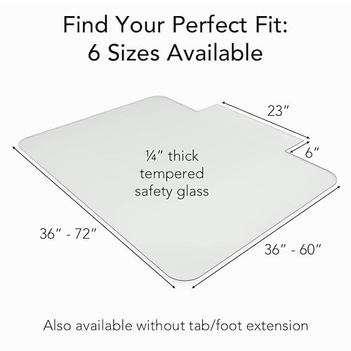 Modern Chair Mat Co. Office Desk Glass Chair Mat - Clear Tempered Glass - Easy Glide - Protects Carpet and Hardwood Floors - 42" x 48" w/Tab