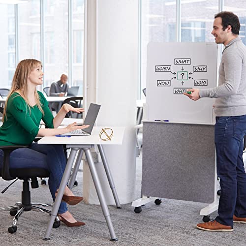 Quartet Whiteboard Easel, Glass Dry Erase Board, Rolling Easel Stand On Wheels, Double-Sided Privacy Screen with Adjustable Height, Includes 1 Marker, Creates Private Interactive Workspaces (Q293066W)