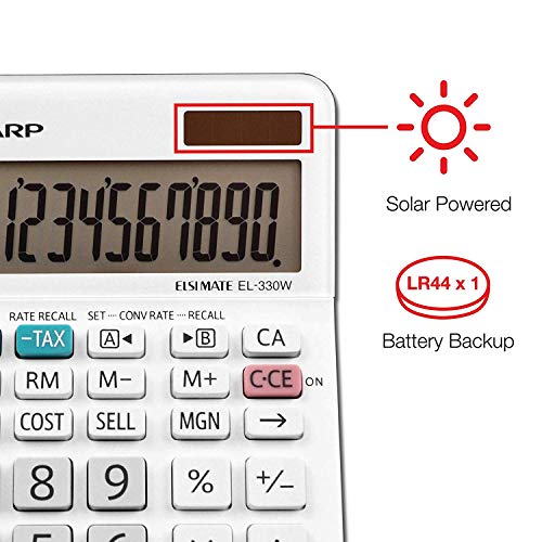 Sharp EL-330WB Standard Function Basic Desktop Calculator, Large Display, for Home and Office, Dual Power, Solar and Battery 5 Pack5