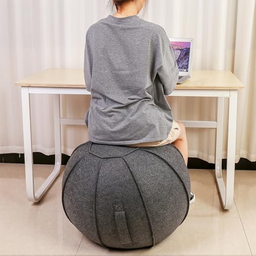 WTZHHK Pilates Yoga Ball Chair Yoga Ball Office Chair, Balance Ball Chair Lightweight Self-Standing Ergonomic Posture Activating Exercise Ball Solution with Attractive Cover Seat(Black Gray,55cm)