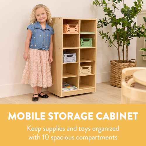 Back2School Express 10-Cubby Mobile Storage Cabinet, 5x2, Natural