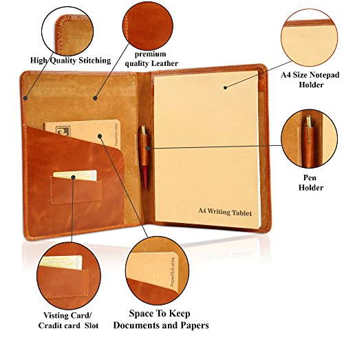 CestAntiQ Leather A4 Portfolio Folder with Clipboard Sleeve - Cognac Brown