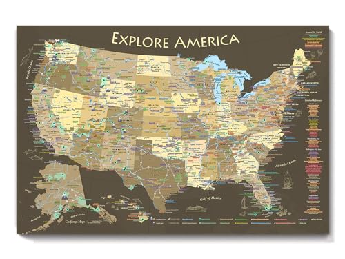 National Parks Map Poster with USA Travel Destinations - Brown Edition US Travel Map Wall Posters - National park checklist (36W x 24H inches)